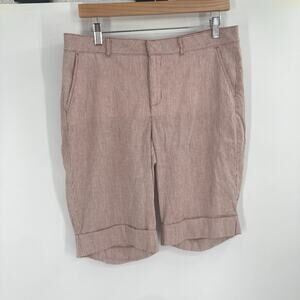 NYDJ Linen Pink Stripe Bermuda Cuff Shorts Women’s Size 8